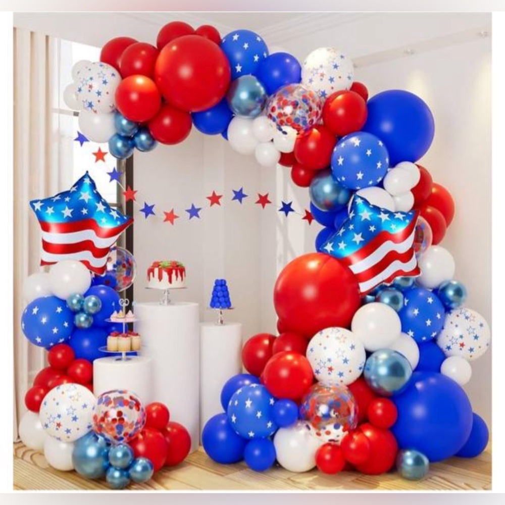 Red White and Blue Balloons Garland Arch Kit with Confetti Star Balloons for 4Th
